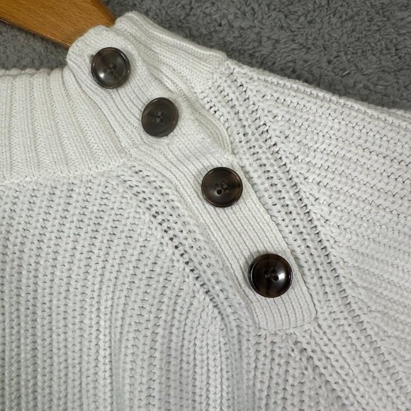 J. Crew Striped Button Mockneck Cotton Pullover Sweater White Blue XXL - Picture 4 of 10